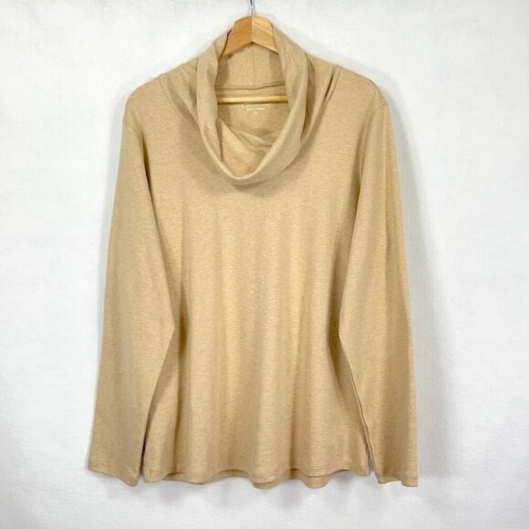 L.L. Bean Cowl Neck Top Long Sleeve Stretch Academia Preppy Neutral Beige XL - Picture 1 of 6